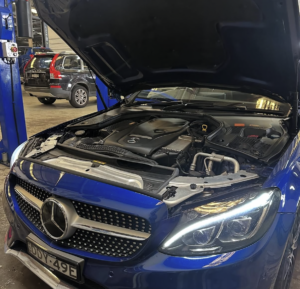 Mercedes-Benz C-Class undergoing an Assyst Plus Service B at Precision Automotive Rosebery.